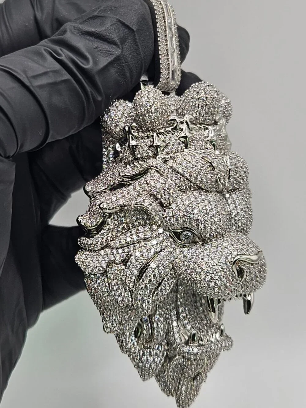 18K White Gold Filled AAA CZ Roaring Lion Pendant